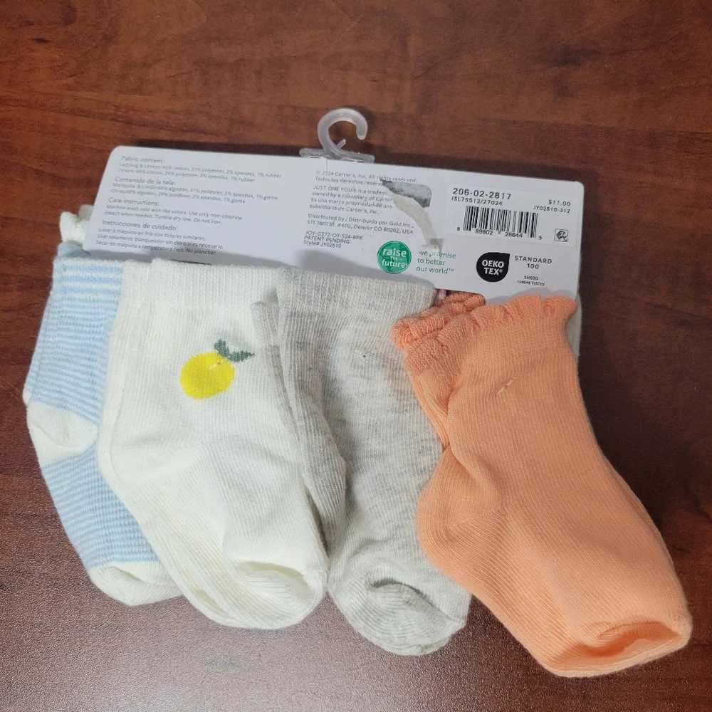 Carter's Blue Lemon Print Romper with Colorful Socks 6 Months